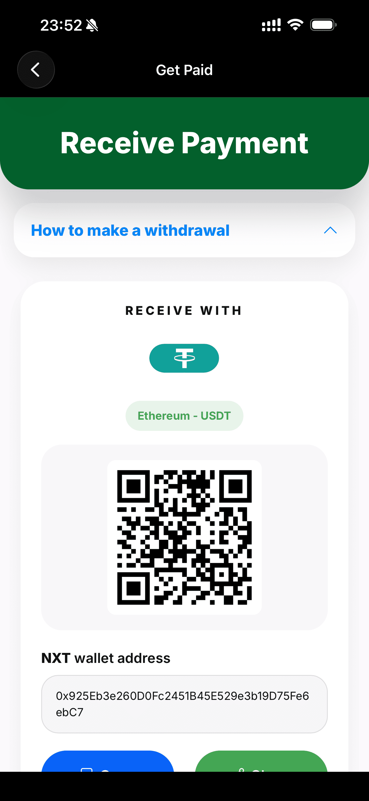 Get paid screen in NXT Pay