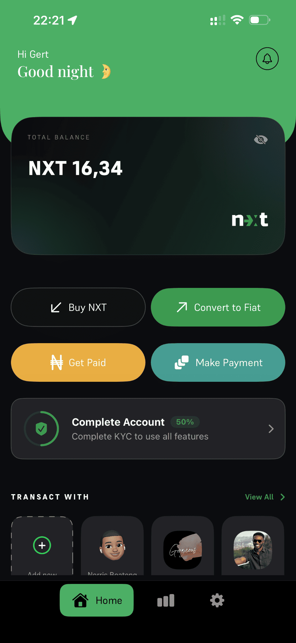 NXT app interface
