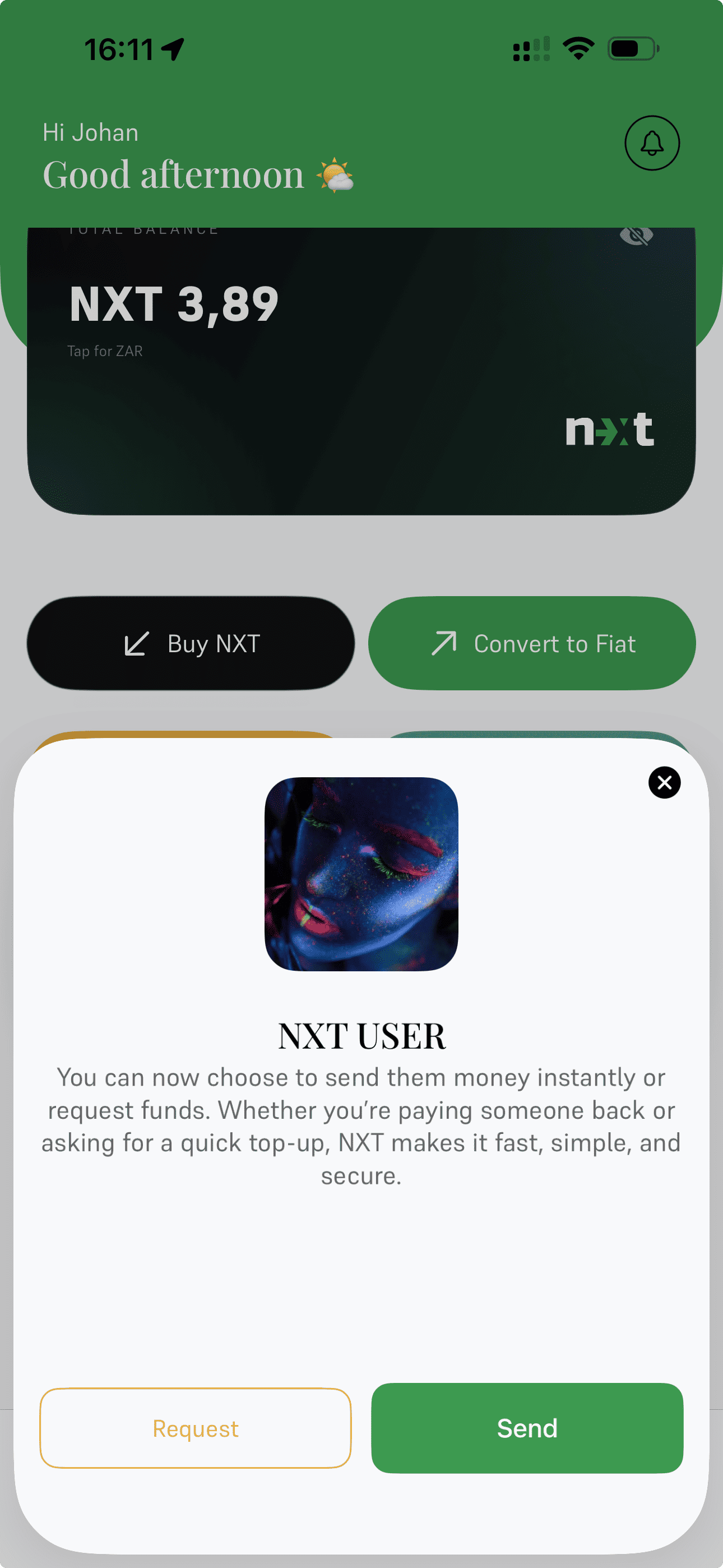 NXT app interface