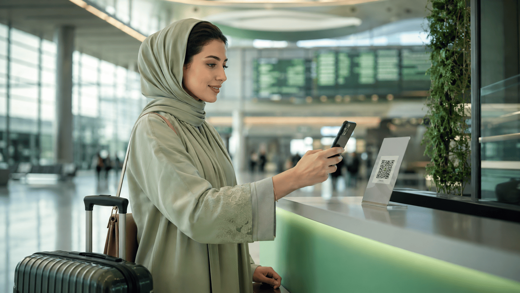 International traveller paying a supported merchant